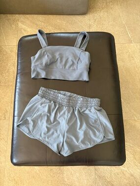 Zella Dusty Blueish grey Crop Top and Elastic Waist Shorts Set medium